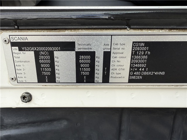 Scania G480 6x2*4 ADR Chassis / Retarder