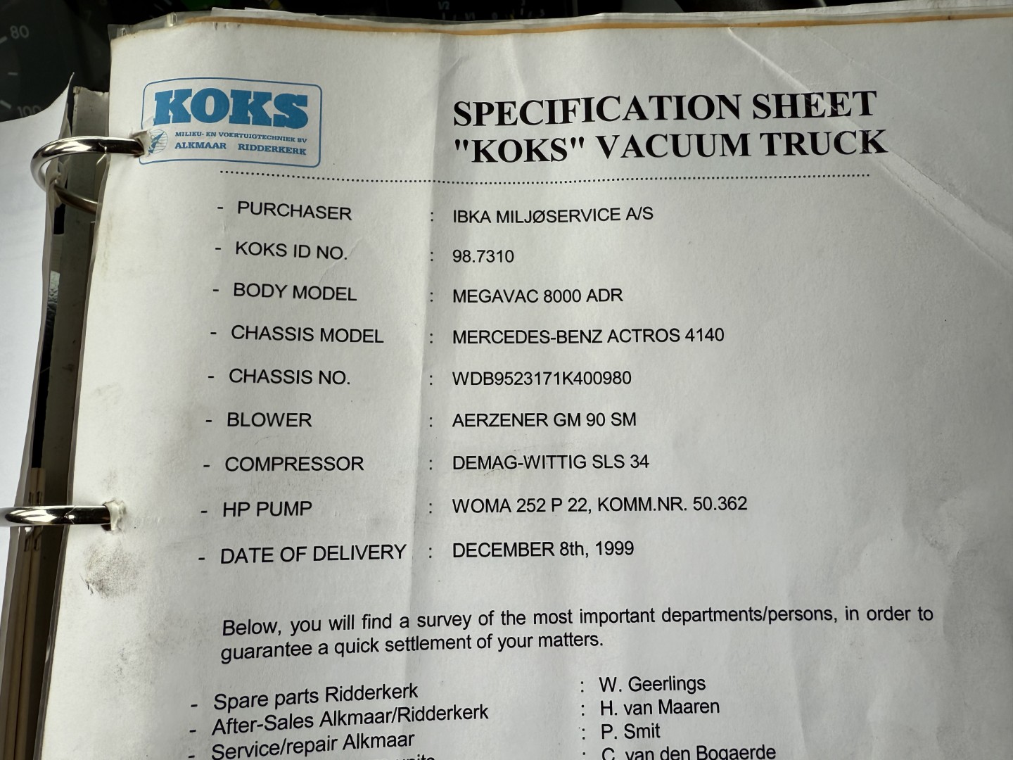 Mercedes Actros 4140 8x4 KOKS MEGAVAC 8000 ADR 13.500 l. Rustfri stål Tørsuger